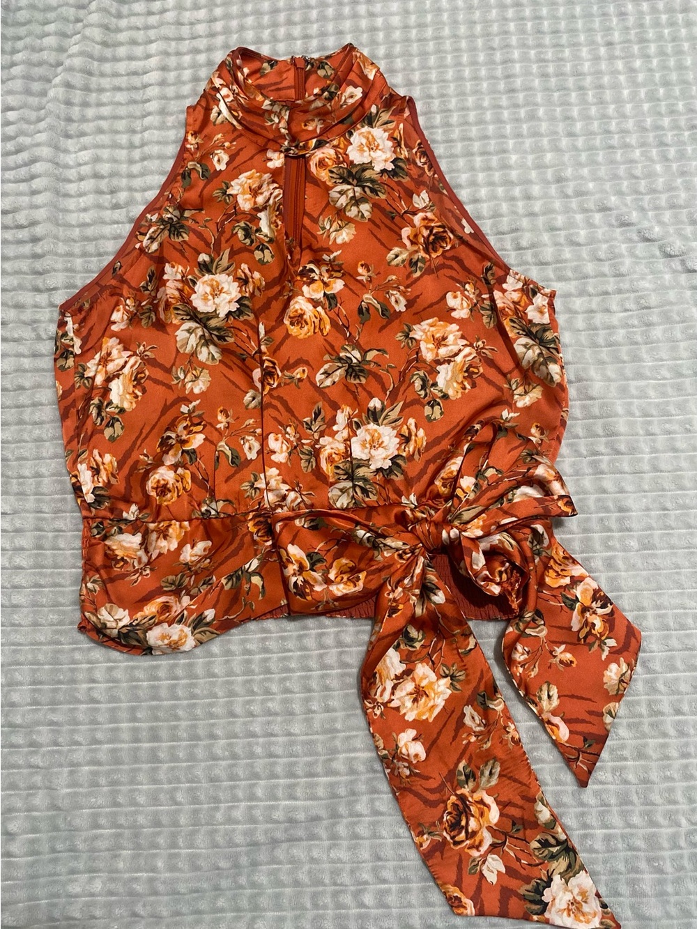 White House Black Market Rust Floral Tie-Waist Halter Camisole Feminine